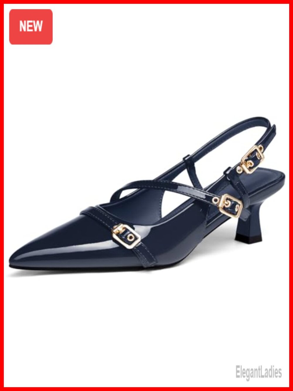 Slingback Kitten Heel Pointed Toe Pumps Faux Leather Dress Shoes